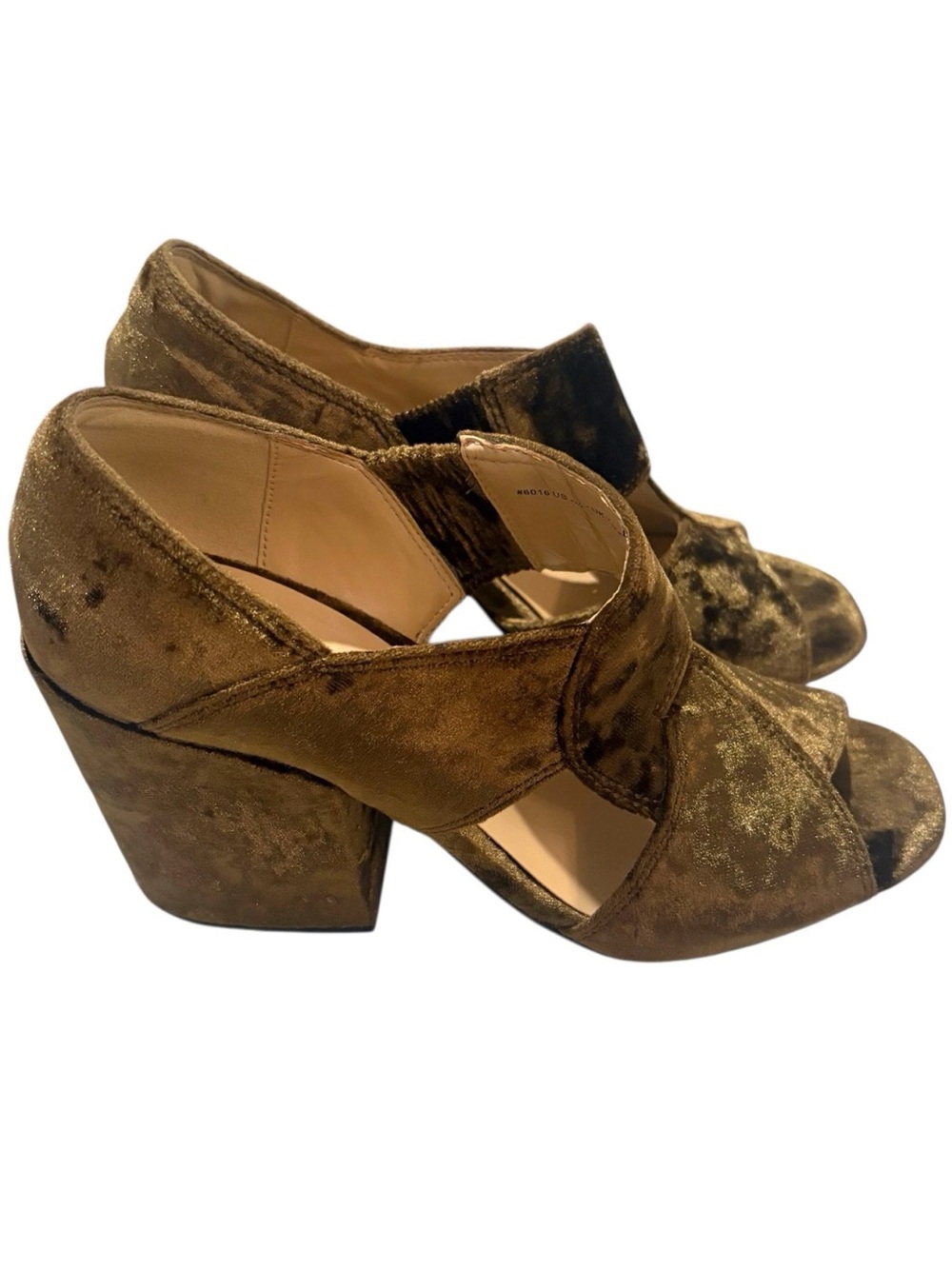 Cabi Olive Brown Block Heel Sandals Crushed Velvet Sz 8.5 Boho Retro Whimsygoth